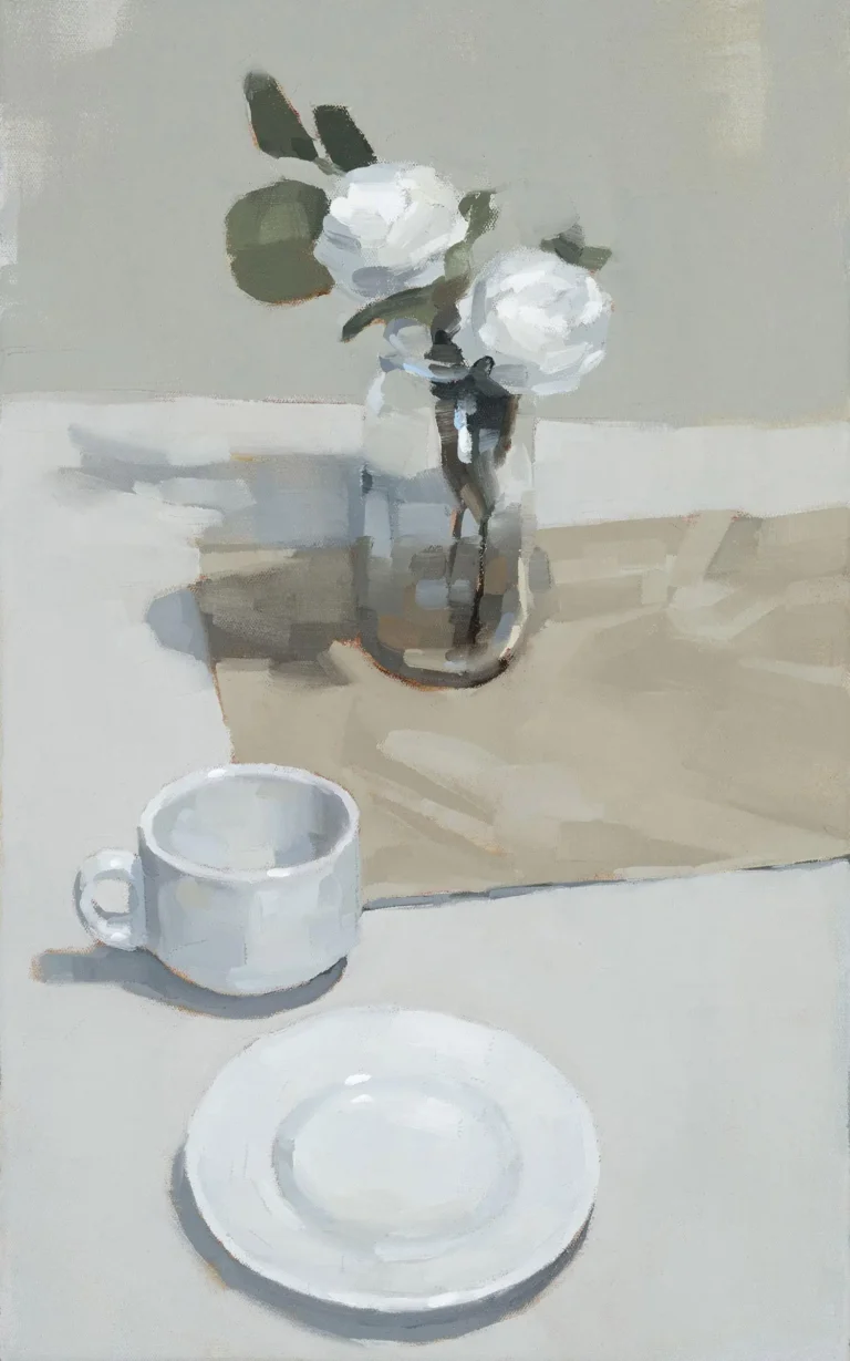 Flowers with cup and saucer