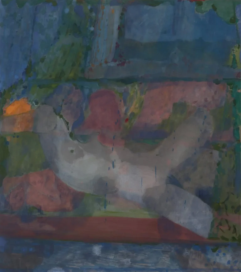 Reclining woman in both the landscape and an interior