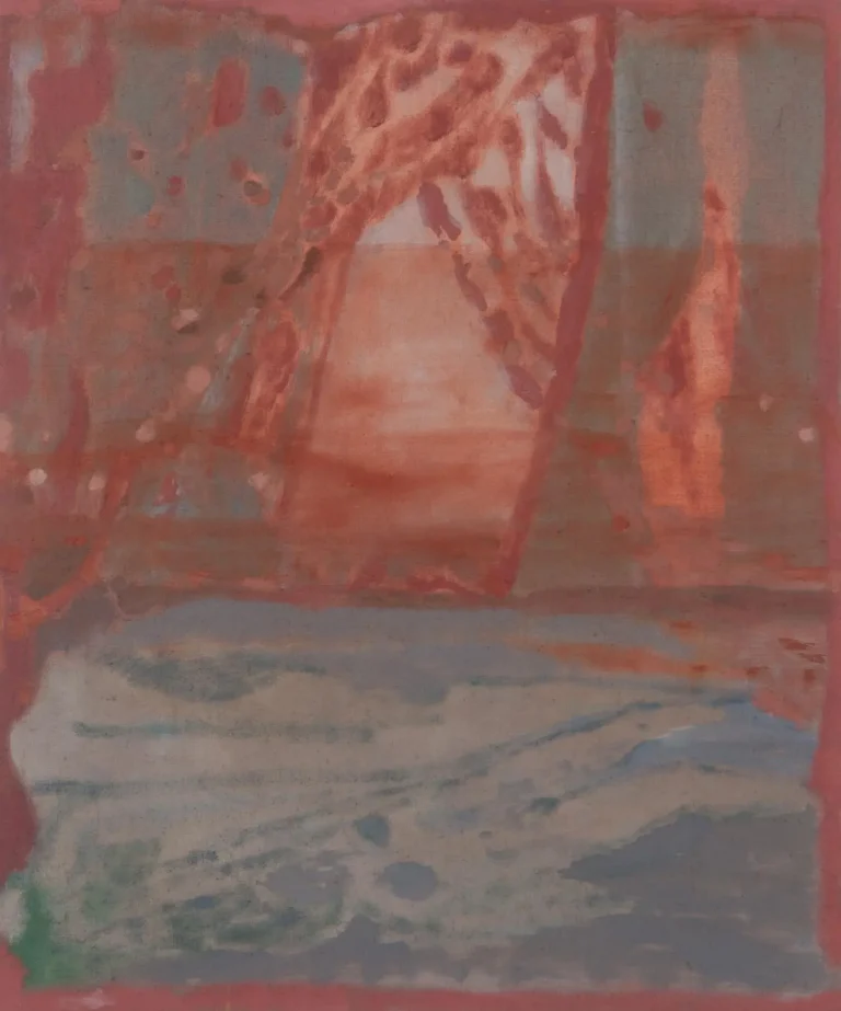 Red curtains, land and figure