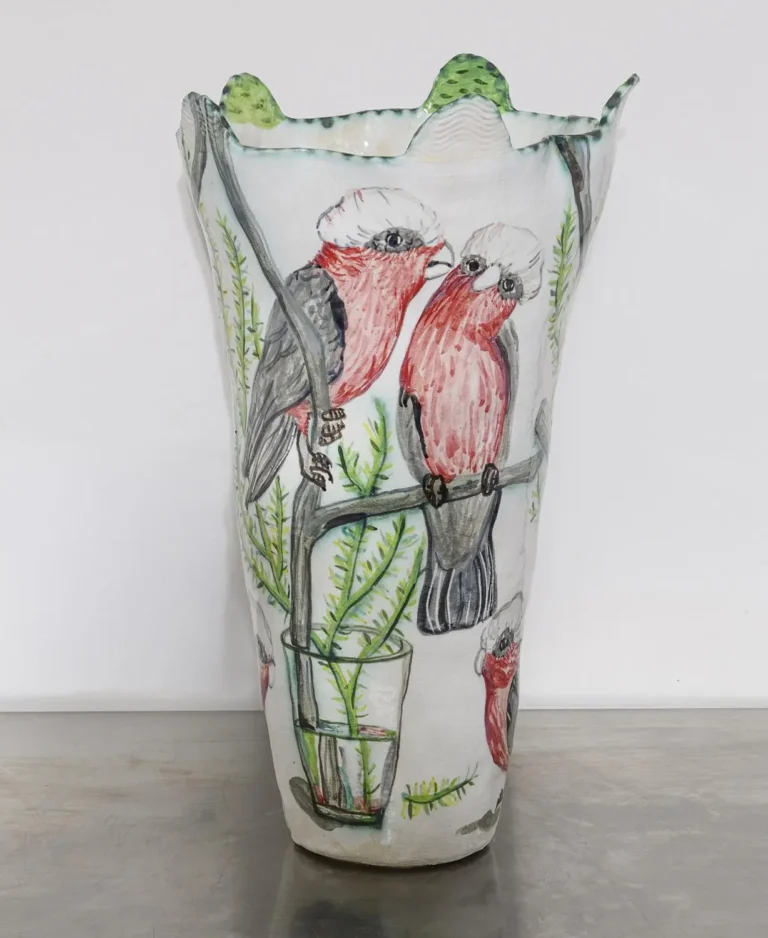Galahs and dry River Red Gum still life vessel