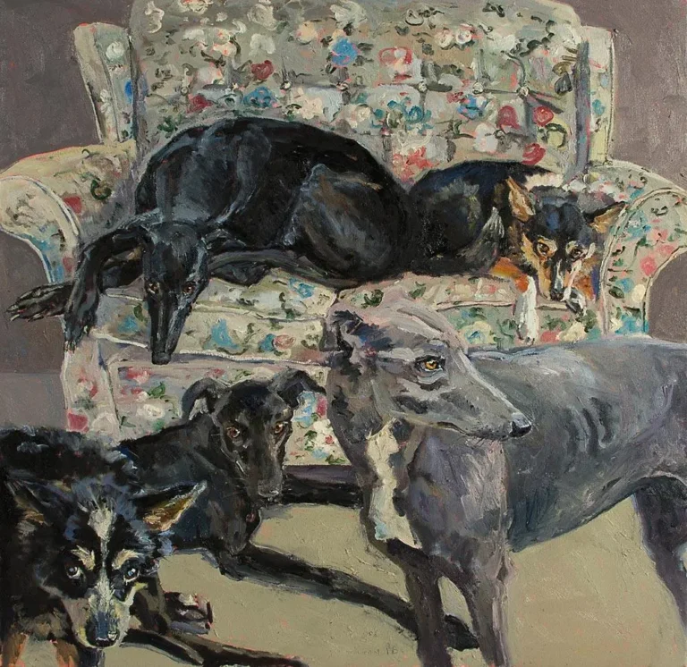 Five studio dogs (Hepzibah, Reddy, May Day, Super Zippy and Tessa)