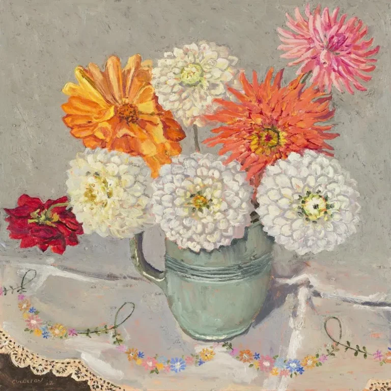 Dahlias, green jug