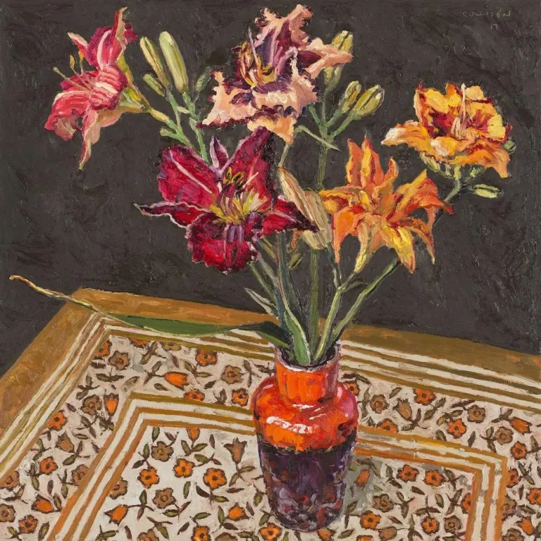 Day lilies, orange vase