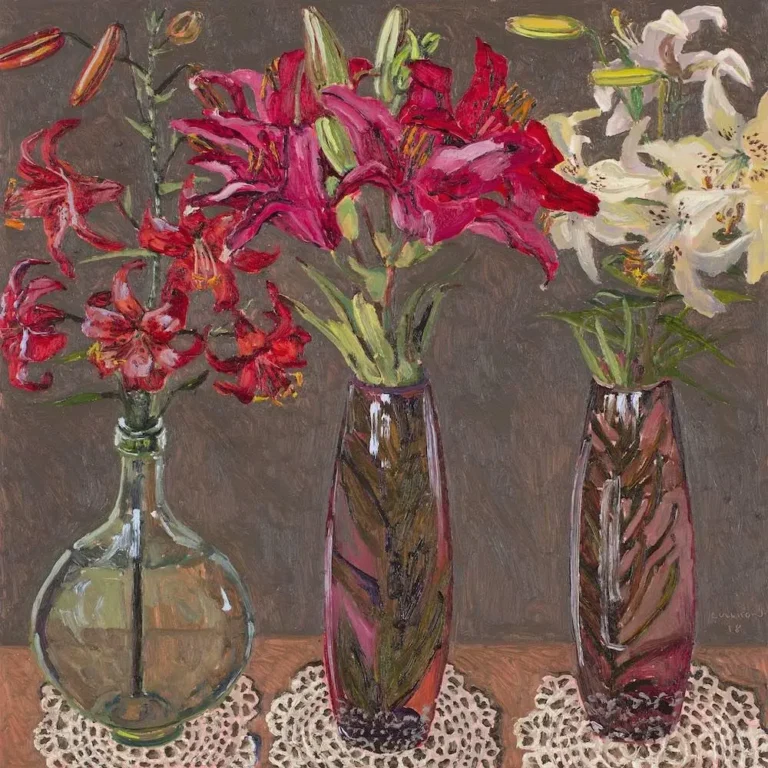 Lilies, glass vessels