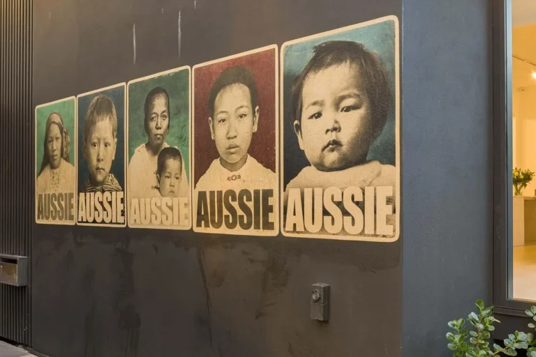 Installation of Aussie posters at Jan Murphy Gallery