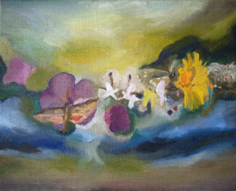 Yellow flowers and butterflies