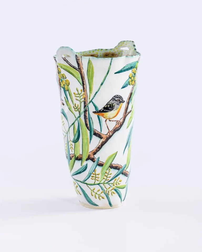 Royal Park wattle vase with pardalotes (ii)