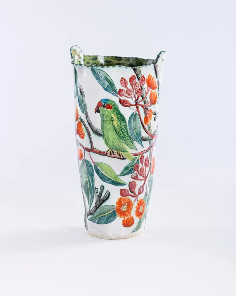 Apollo Bay Ficifolia Vase with musk lorikeets