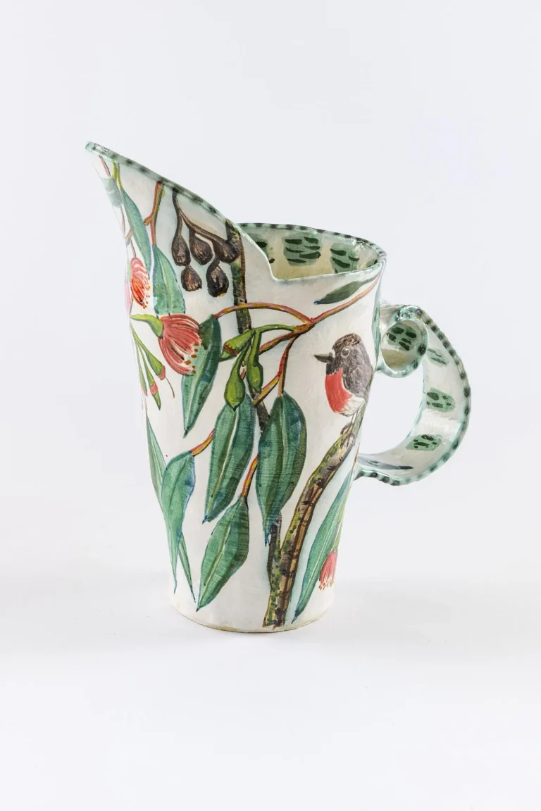 Rose robin and flowering eucalypt pitcher