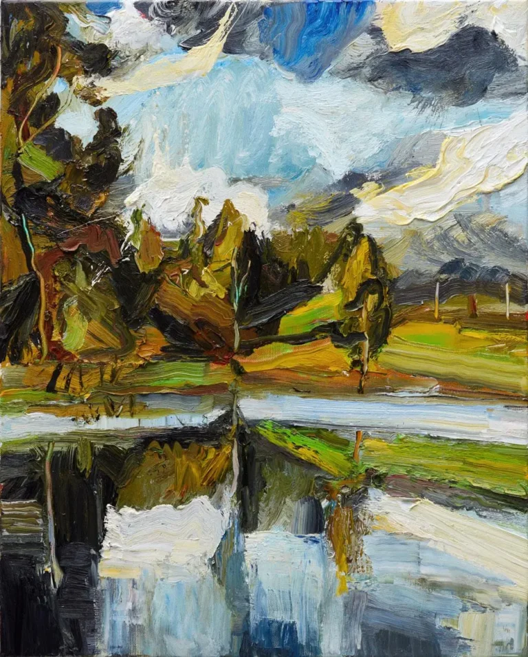 Lake with passing storm