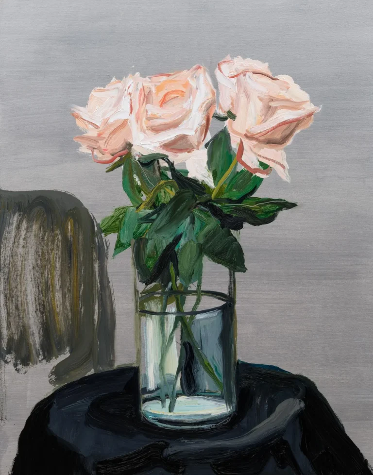 Pale roses on silver
