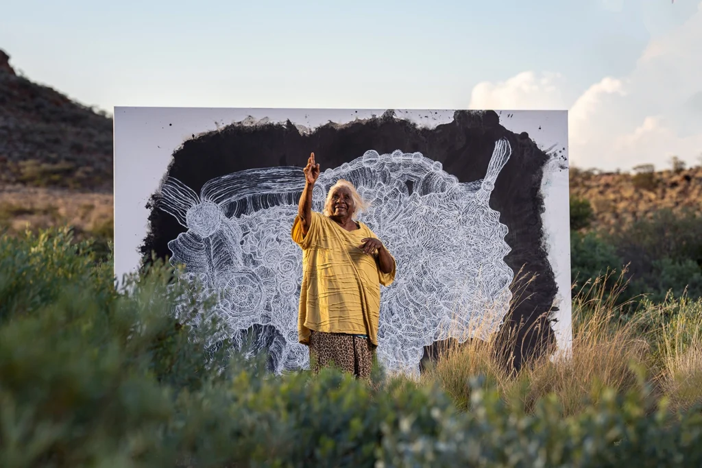 Image credit: Betty Muffer photo by Rhett Hammerton. Image courtesy of Iwantja Arts.